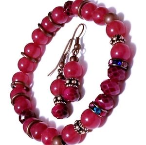 Burgundy Red Bracelet and Earrings statement Set Halloween fall vampire